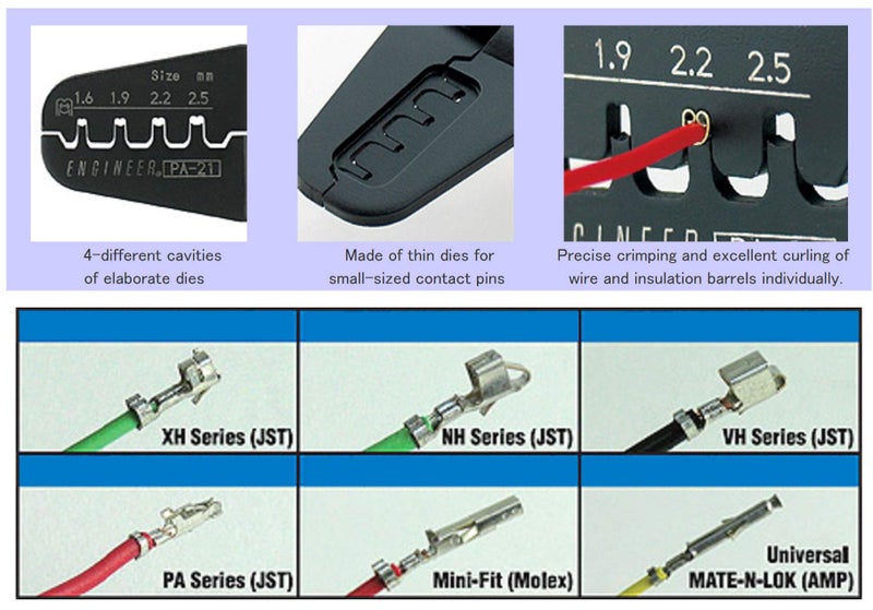 ENGINEER PA-21 Universal Connector Crimping Pliers 175mm. Made in Japan. Precision Crimping Tool for Open Barrel Connectors, Long Barrel Wing Type (AWG #26 - #18 wires) - Image 2